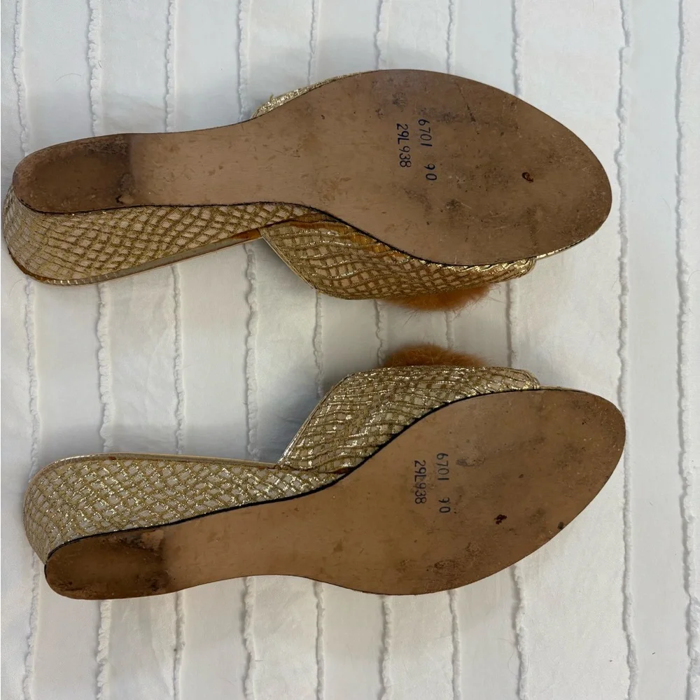 Elegant Gold Women's Slide Sandals with Faux Fur Pom - Picture 7 of 7